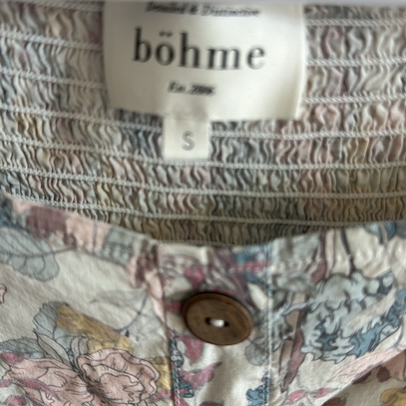 Bohme Floral Faux Button Front Smocked Back Balloon Half Sleeve Top Small - Picture 7 of 8